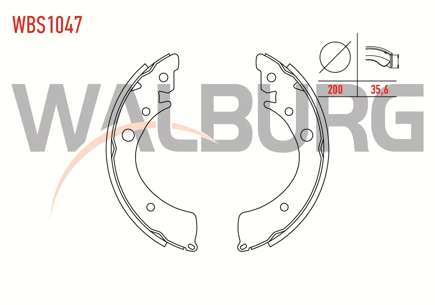 WALBURG FREN PABUC BALATA ARKA HONDA CIVIC VI 1.4i 200X35,6 mm 1995-2001/HONDA ACCORD III 1.6 LS 1985-1989/HONDA CIVIC VI 1.6i 1995-2001/HONDA ACCORD III 2.0i 16v- 1985-1989