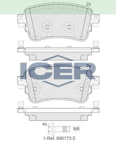 ICER FREN BALATA IKAZLI ARKA CITROEN JUMPY 1.6 BlueHDI 2016-/ PEUGEOT EXPERT 1.6 BlueHDI 2016-/ TOYOTA PROACE (MPY_) 1.6 D 2016- / TOYOTA PROACE (MPY_) 2.0 D 2016-