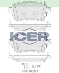 ICER FREN BALATA IKAZLI ARKA CITROEN JUMPY 1.6 BlueHDI 2016-/ PEUGEOT EXPERT 1.6 BlueHDI 2016-/ TOYOTA PROACE (MPY_) 1.6 D 2016- / TOYOTA PROACE (MPY_) 2.0 D 2016-
