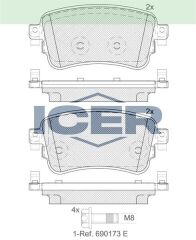 ICER FREN BALATA IKAZLI ARKA CITROEN JUMPY 1.6 BlueHDI 2016-/ PEUGEOT EXPERT 1.6 BlueHDI 2016-/ TOYOTA PROACE (MPY_) 1.6 D 2016- / TOYOTA PROACE (MPY_) 2.0 D 2016-