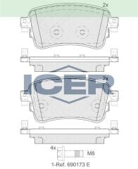 ICER FREN BALATA IKAZLI ARKA CITROEN JUMPY 1.6 BlueHDI 2016-/ PEUGEOT EXPERT 1.6 BlueHDI 2016-/ TOYOTA PROACE (MPY_) 1.6 D 2016- / TOYOTA PROACE (MPY_) 2.0 D 2016-