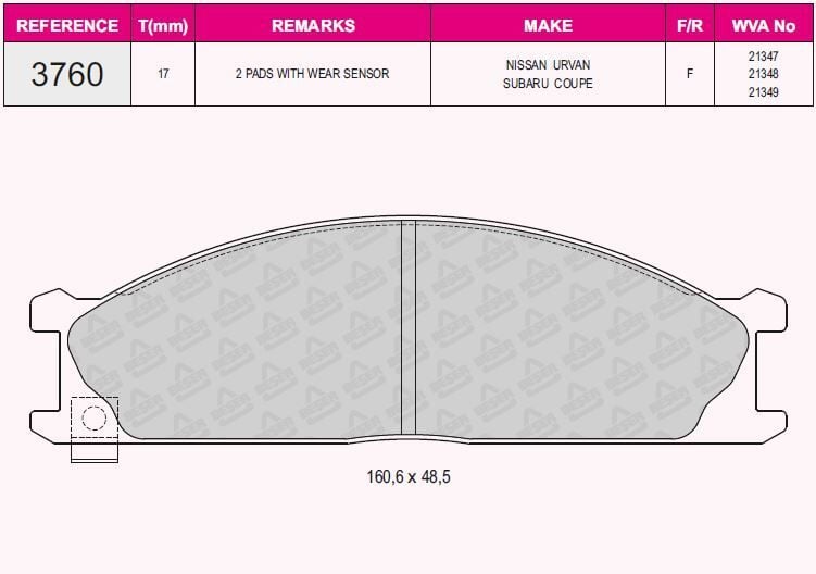 QCB FREN BALATA ON 17mm NISSAN PICK UP NP300 SKYSTAR 2.5 DCI 2008-/ TERRANO I (WD21) 2.7 TD 1986-1996/ PICK UP (D21) 2.5 D 1985-1998/ PICK UP (D22) 2.5 D 1998-