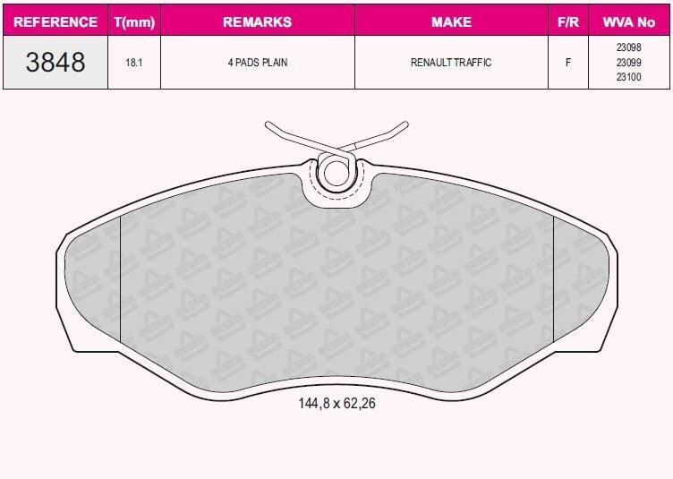 QCB FREN BALATA ON RENAULT TRAFIC II 1.9 DCI - 2.0 DCI 2001-2014/ OPEL VIVARO (J7) 1.9 DI - 2.0 CDTI - 2.5 DTI 2002-2014 / VIVARO (X83) 2.0 CDTI 2015-