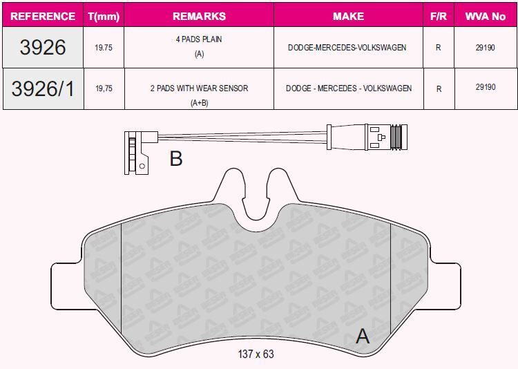 QCB FREN BALATA ARKA FISLI MERCEDES SPRINTER 3,5T (906) 316 CDI 2006-2009/ 313 CDI 2006-2009/ 315 CDI 2006-2009/ VW CRAFTER 30-35 2.5 TDI 2006-2016/ CRAFTER 30-35 2.0 TDI 2006-2016/
