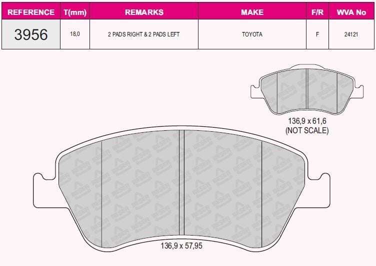 QCB FREN BALATA ON IKAZLI TOYOTA COROLLA 1.4 D 2007-2012/ COROLLA 1.4 D-4D 2007-2012/ COROLLA 1.33 2007-2012/ COROLLA 1.4 VVT-I 2007-2012/ AURIS 1.4 D-4D 2007-2012/ AURIS 1.33 DUAL-VVT-I 2007-2012