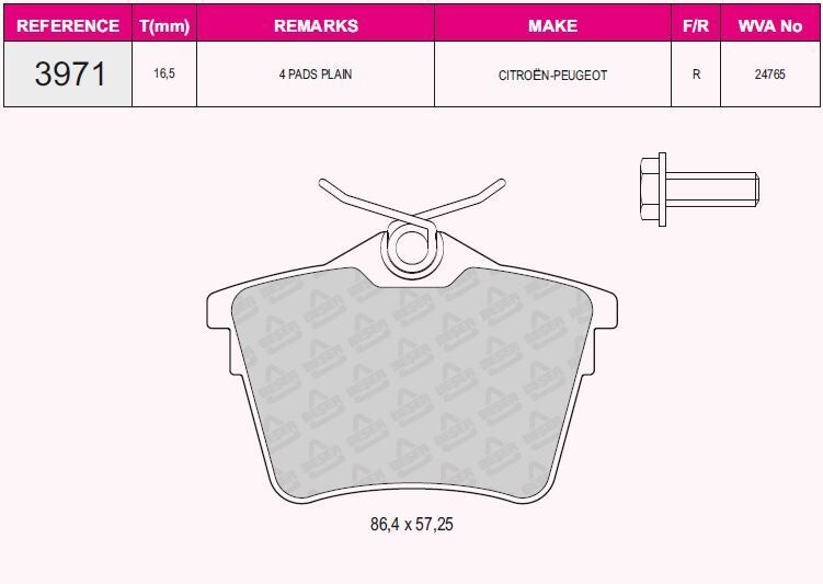 QCB FREN BALATA ARKA PEUGEOT PARTNER 1.6 HDI 2008-/ 308 (4A,4C) 1.4 HDI 2007-2013/ 1.6 HDI 2007-2013/ 1.6 VTI 2007-2013 / CITROEN BERLINGO 1.6 HDI 2008-