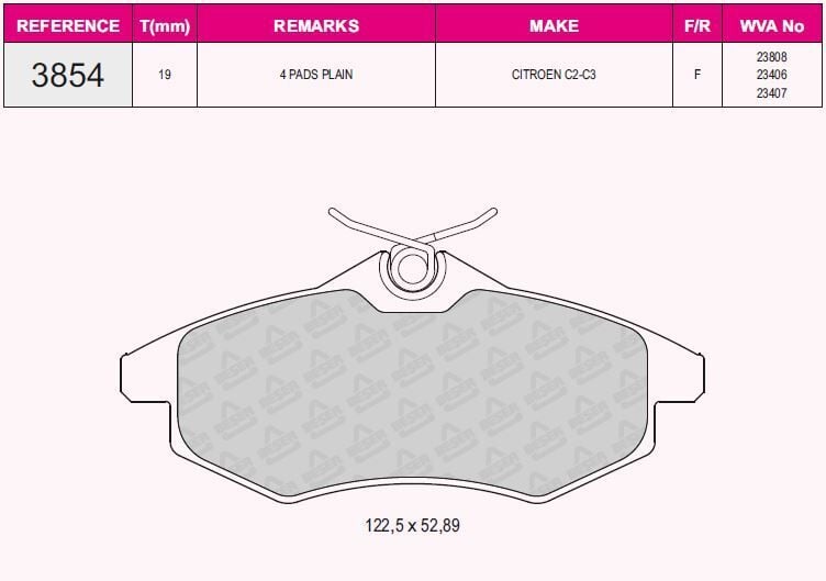 AYSAN FREN BALATA ON CITROEN C3 (FC) 1.4 VTI 2002-2009 / C3 (FC) 1.4 HDI 2002-2009 / C2 (JM) 1.4 2003-2009 / C2 (JM) 1.4 HDI 2003-2009