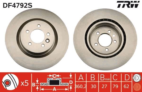TRW FREN DISKI ON HAVALI 5 BJN 360X30X79X62 LAND ROVER DISCOVERY IV (LA) 3.0 TD 2010- / RANGE ROVER SPORT (LS) 2.7 TD - 3.0 TD 2005-2013