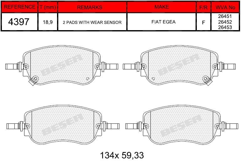 BSR FREN BALATA ON IKAZLI FIAT EGEA CROSS 1.3 MTJ - 1.4 - 1.6 - 1.6 MTJ 2015- / 1.0 - 1.6 MTJ 2020- 77368941
