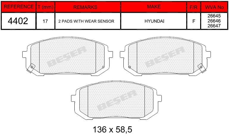BSR FREN BALATA ON IKAZLI HYUNDAI ELANTRA 2021- / i20 - i30 2021- 58101AAA00