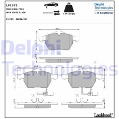 DELPHI FREN BALATA ON FISLI VW PASSAT 1.6 1996-2000/ 1.9 TDI 1996-2000/ PASSAT 1.9 TDI 2000-2005/ A4 1.9 TDI 1994-2001/ A4 1.9 TDI 2004-2008 / A4 (8EC,B7) 2.0 2004-2008 / A6 1.9 TDI 1997-2004