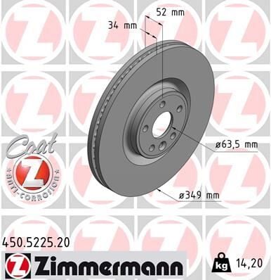 ZIMMERMANN FREN DISKI ON (18 INC) DISCOVERY SPORT L550 14> RANGE ROVER EVOQUE L538 11>19 JAGUAR E-PACE (X540)